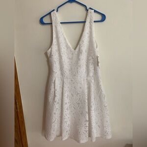 White Lace-Effect V-Neck Party Dress